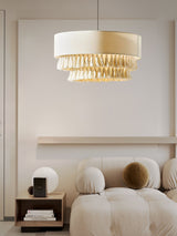 Freya Bohemian Tassel Pendant Light with Hemp Rope and Fabric Shade for Indoor Decor