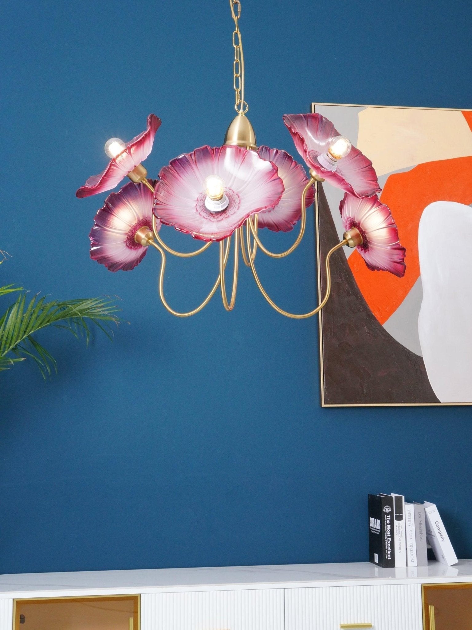 Frosted Lotus Leaf Glass Pendant Light Modern Gold Luxury Ceiling Chandelier for Dining Room