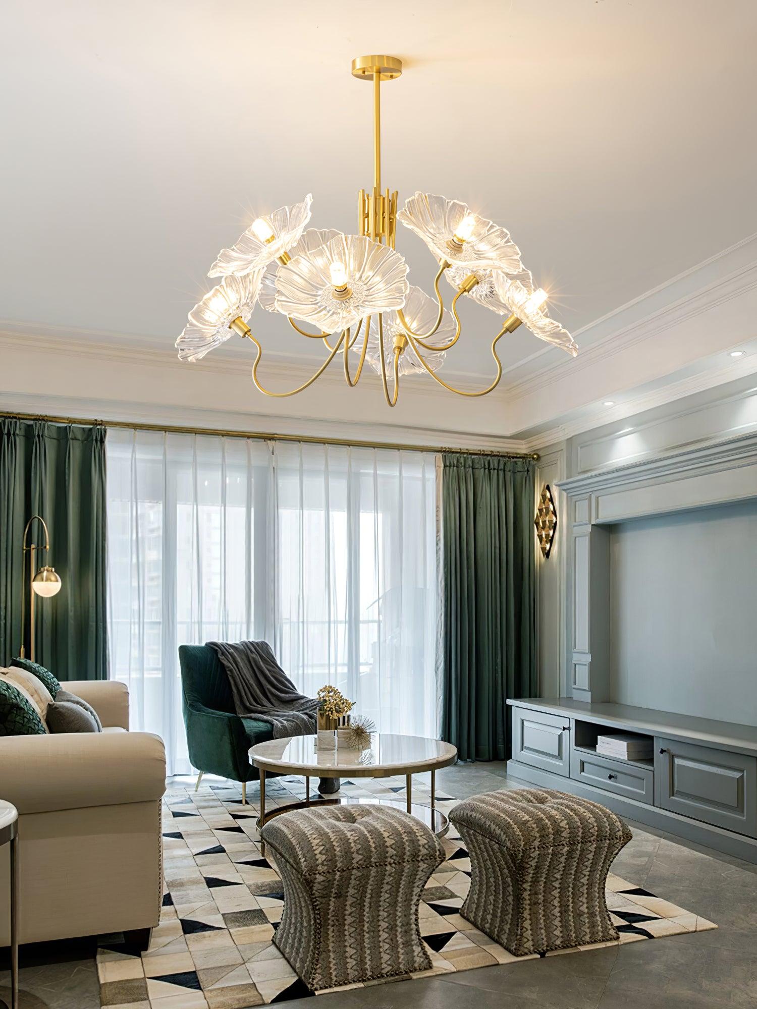 Frosted Lotus Leaf Glass Pendant Light Modern Gold Luxury Ceiling Chandelier for Dining Room