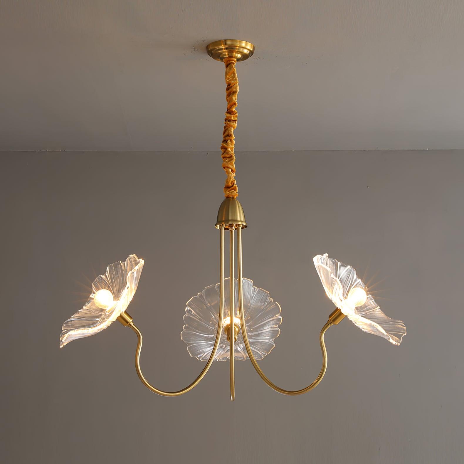 Frosted Lotus Leaf Glass Pendant Light Modern Gold Luxury Ceiling Chandelier for Dining Room