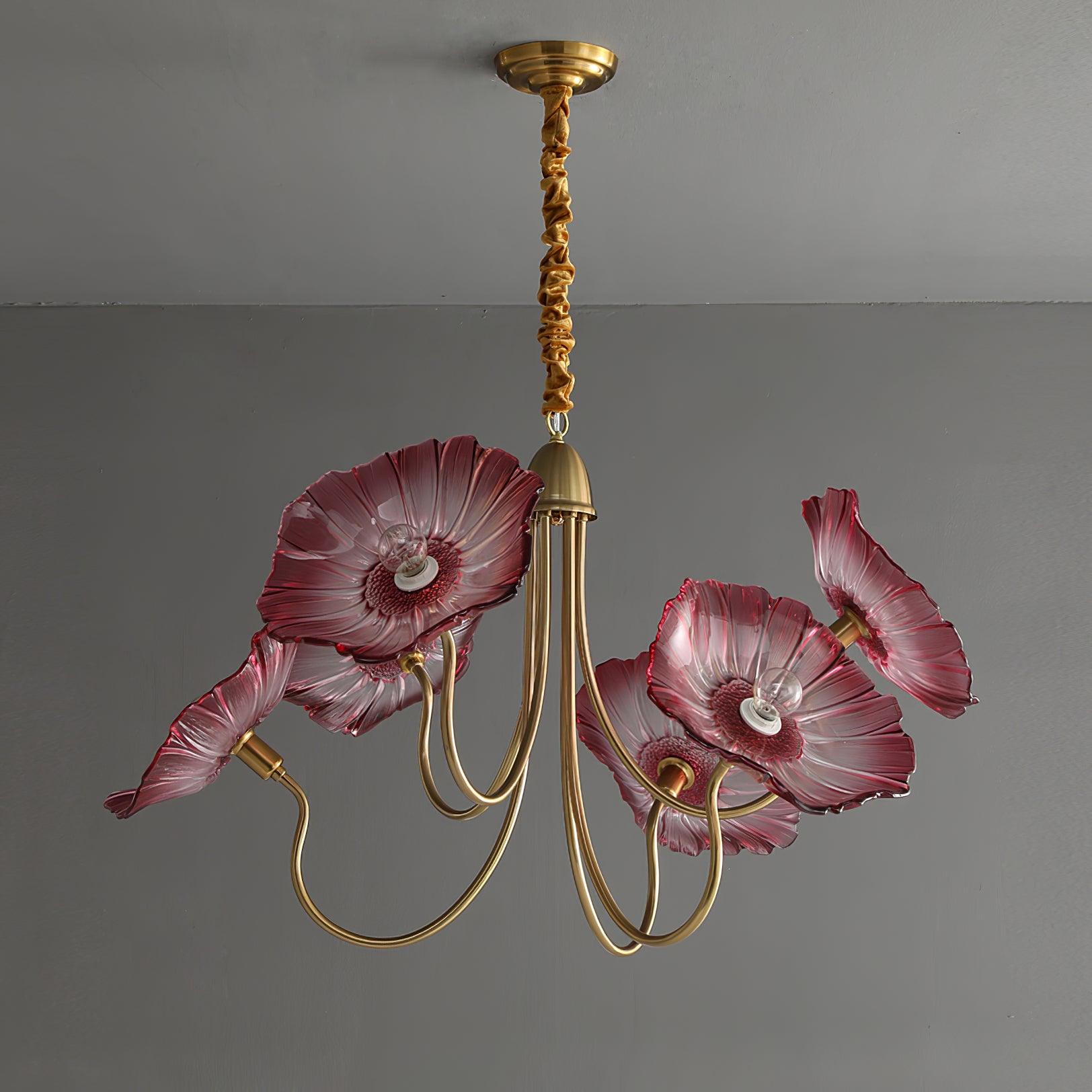 Frosted Lotus Leaf Glass Pendant Light Modern Gold Luxury Ceiling Chandelier for Dining Room