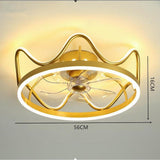 Modern Crown Shape LED Ceiling Fan with Light Dimmable Flush Mount Gold and Black Finish