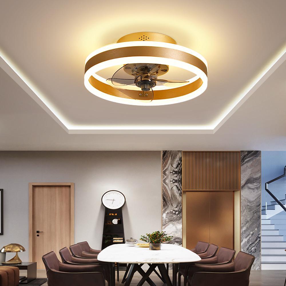 Modern 16 Inch Flush Mount Ceiling Fan with Dimmable LED Lighting