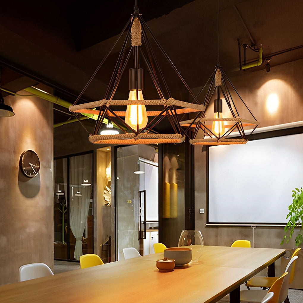 Geometric Black Iron Cage Pendant Lighting Retro Industrial Lantern Chandelier for Modern Home