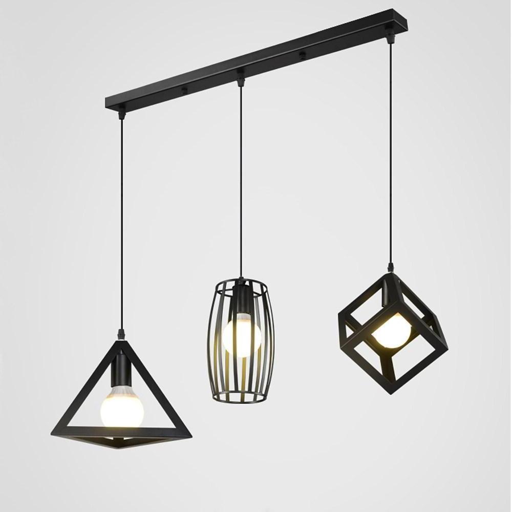 Geometric Black LED Pendant Light Vintage Industrial Adjustable Chandelier for Dining Room