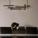 Geometric Black Metal LED Chandelier Modern Irregular Linear Pendant for Dining Room