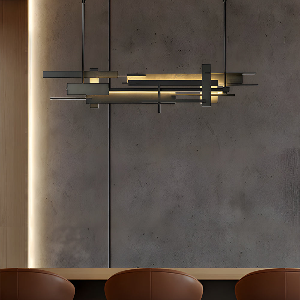 Geometric Black Metal LED Chandelier Modern Irregular Linear Pendant for Dining Room