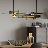 Geometric Black Metal LED Chandelier Modern Irregular Linear Pendant for Dining Room