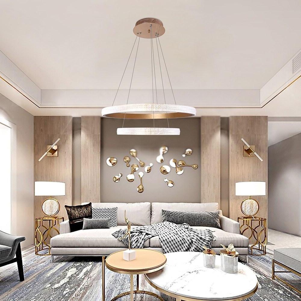 Geometric Circular LED Chandelier Modern Aluminum Dining Room Kitchen Island Hanging Ceiling Light