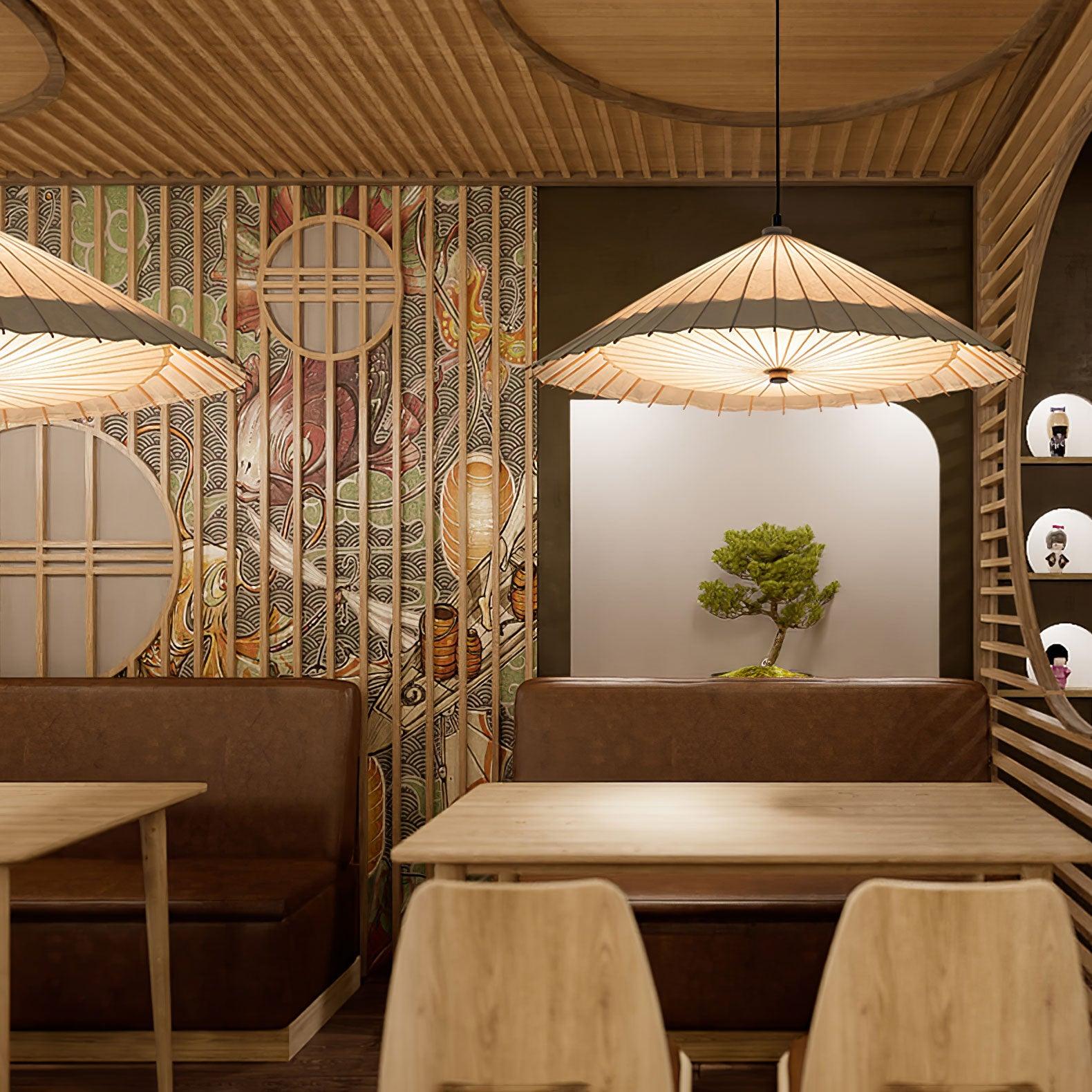 Geometric Fabric Umbrella Pendant Light Modern Beige Parasol Hanging Lamp