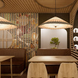 Geometric Fabric Umbrella Pendant Light Modern Beige Parasol Hanging Lamp