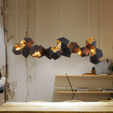 Geometric Hollow Polygon Pendant Light Black Modular Metal Chandelier for Dining Room