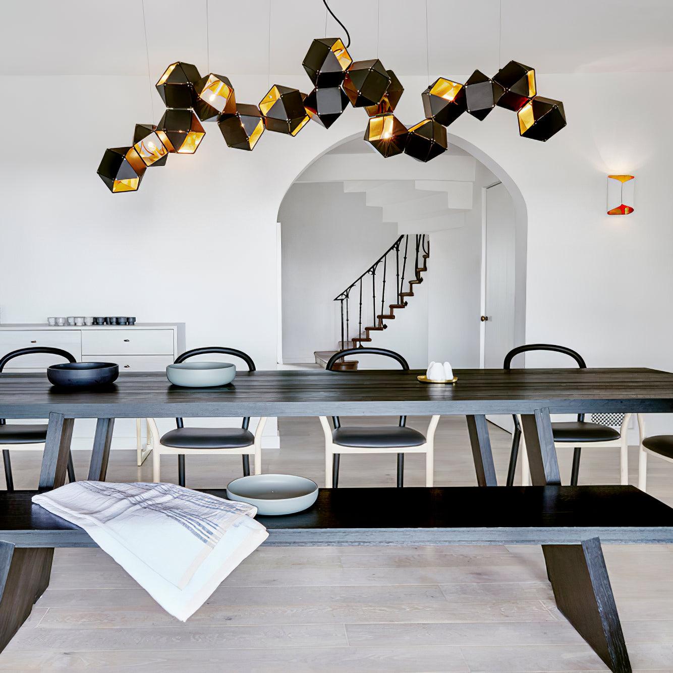 Geometric Hollow Polygon Pendant Light Black Modular Metal Chandelier for Dining Room