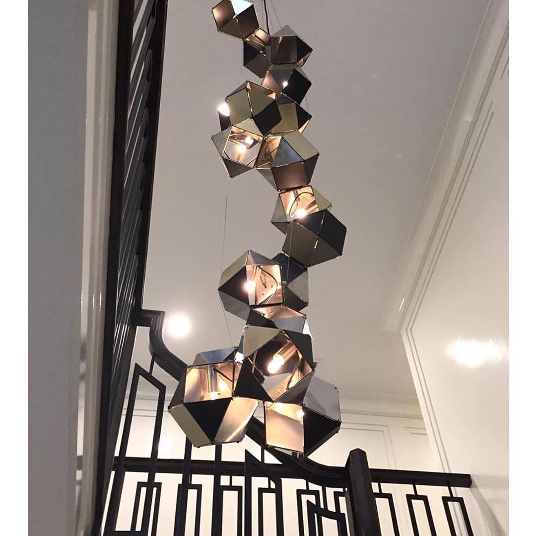 Geometric Hollow Polygon Pendant Light Black Modular Metal Chandelier for Dining Room