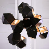 Geometric Hollow Polygon Pendant Light Black Modular Metal Chandelier for Dining Room