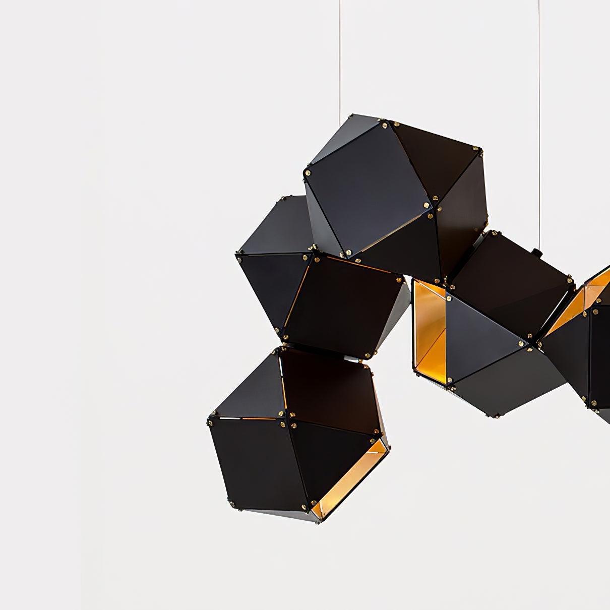 Geometric Hollow Polygon Pendant Light Black Modular Metal Chandelier for Dining Room