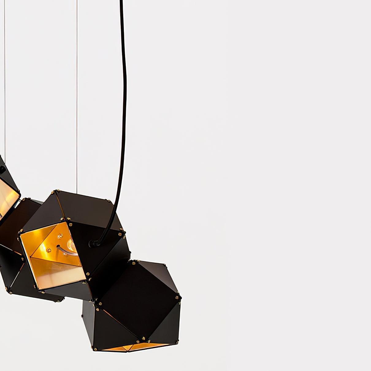 Geometric Hollow Polygon Pendant Light Black Modular Metal Chandelier for Dining Room