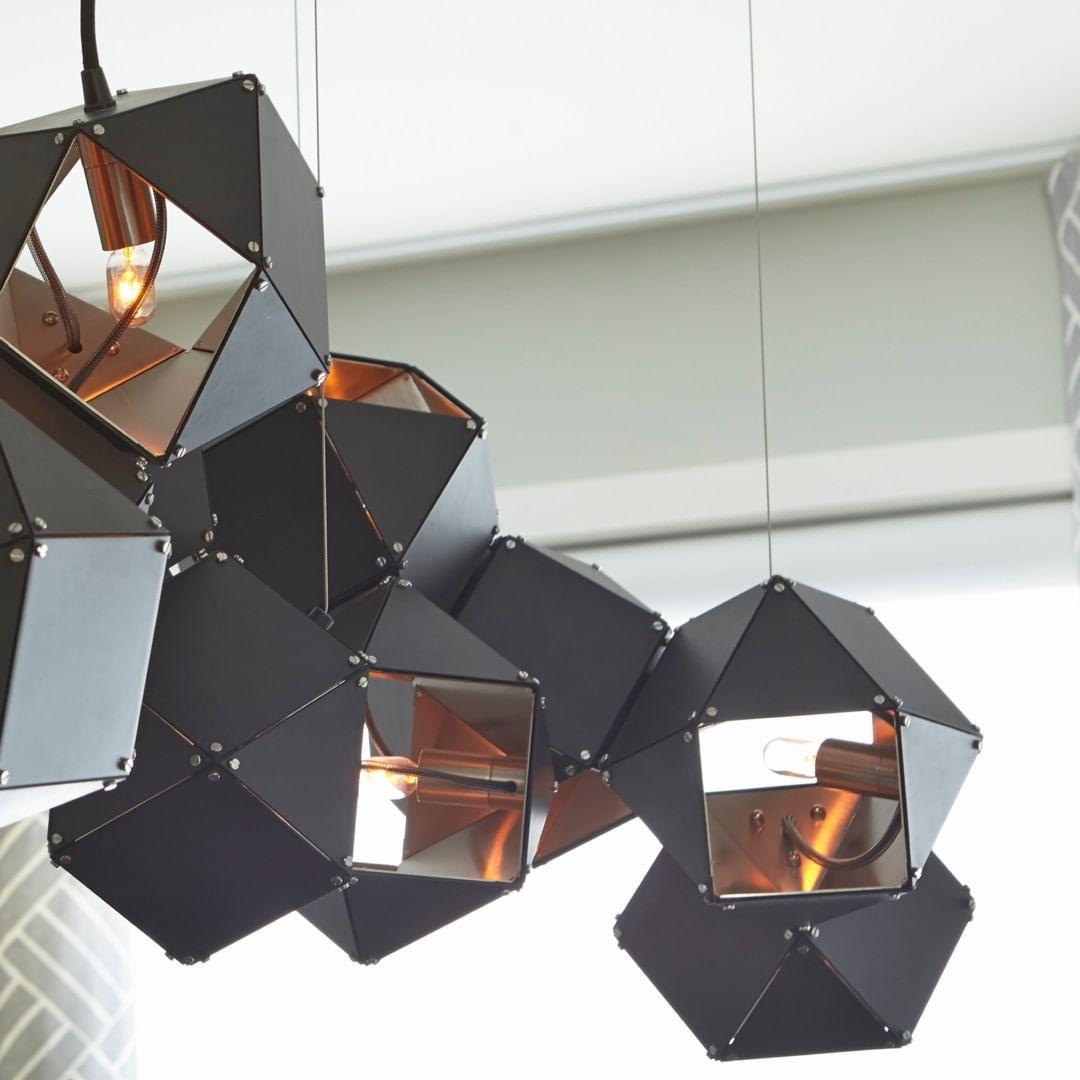 Geometric Hollow Polygon Pendant Light Black Modular Metal Chandelier for Dining Room