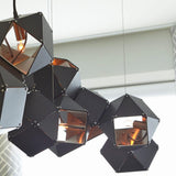 Geometric Hollow Polygon Pendant Light Black Modular Metal Chandelier for Dining Room