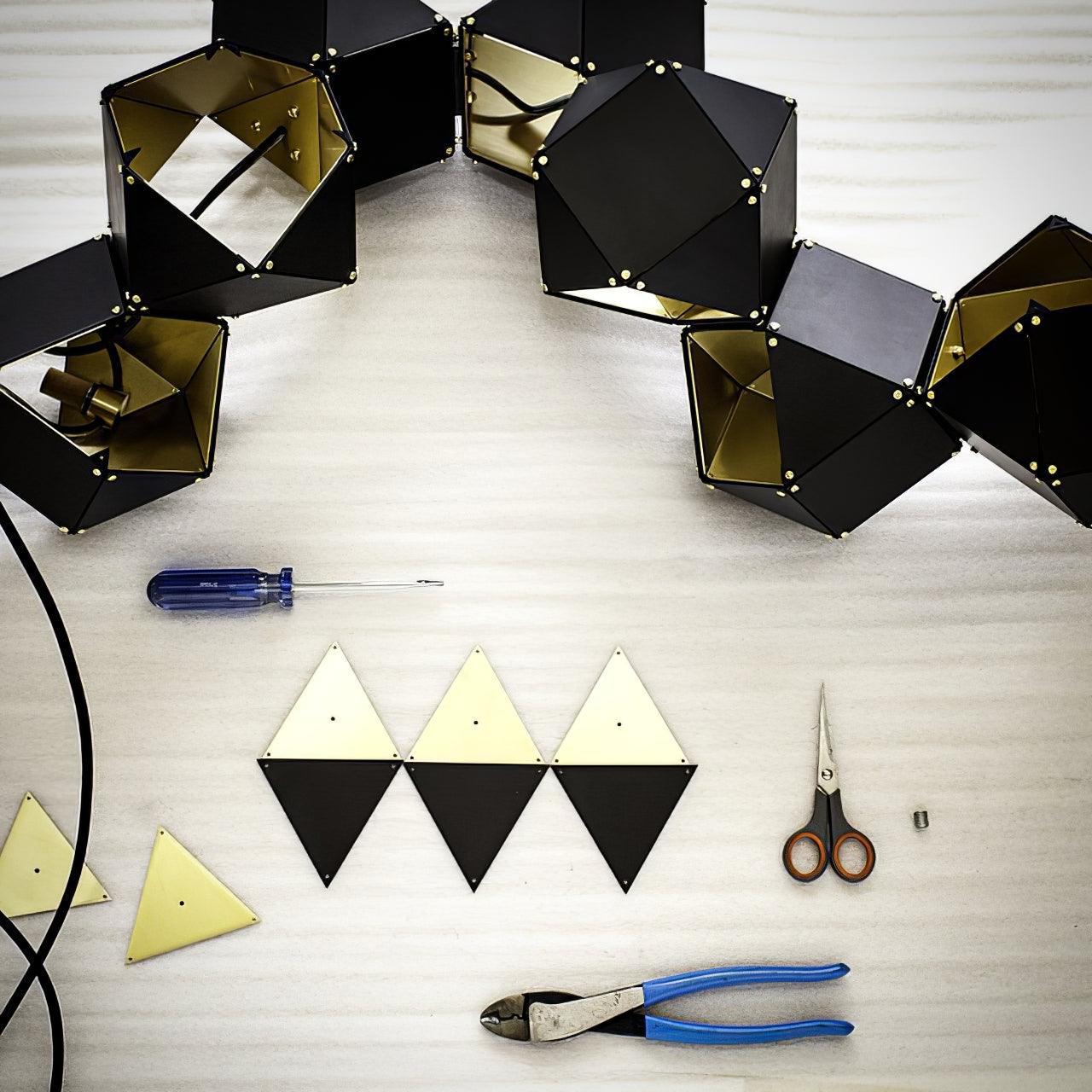 Geometric Hollow Polygon Pendant Light Black Modular Metal Chandelier for Dining Room