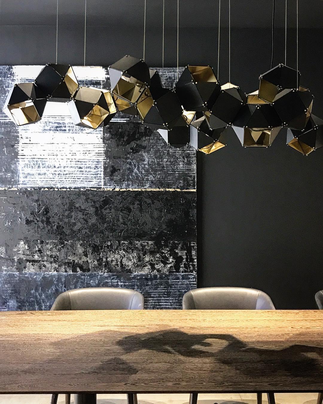 Geometric Hollow Polygon Pendant Light Black Modular Metal Chandelier for Dining Room