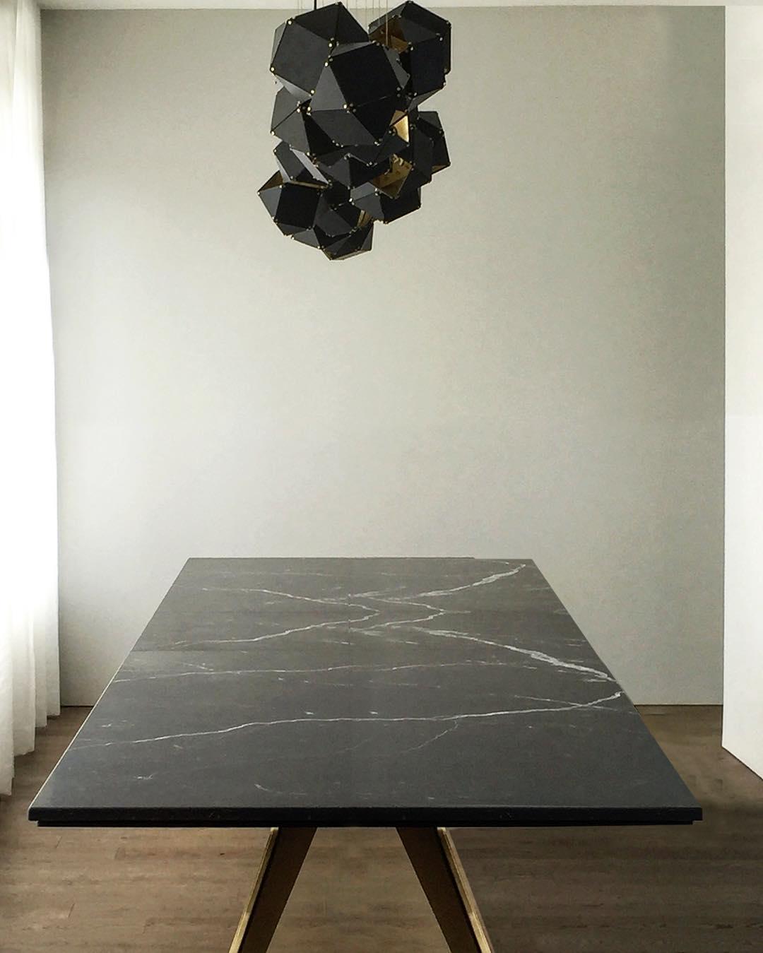 Geometric Hollow Polygon Pendant Light Black Modular Metal Chandelier for Dining Room