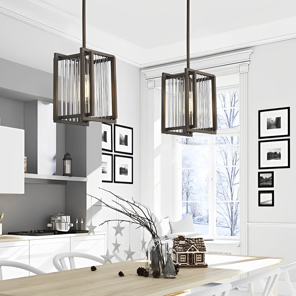 Geometric Square Black Iron Frame Retro Industrial Chandelier for Dining Room Lighting