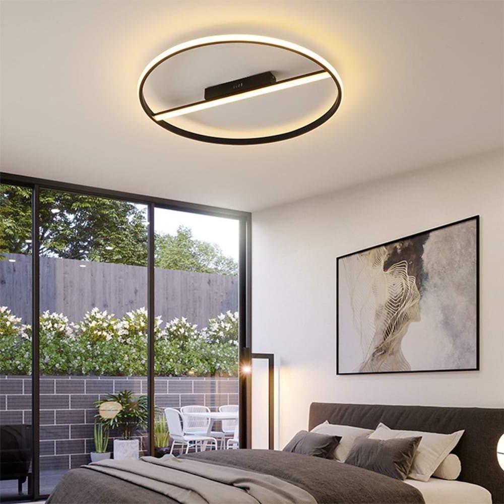 Modern Circle LED Flush Mount Ceiling Light Contemporary Metal 18 Inch Low Profile Fixture
