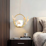 Gingko Leaf Brass Pendant Light Elegant Glass Ball Chandelier for Modern Interior Spaces