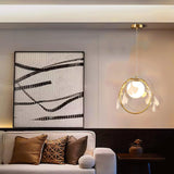 Gingko Leaf Brass Pendant Light Elegant Glass Ball Chandelier for Modern Interior Spaces