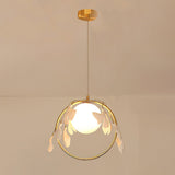Gingko Leaf Brass Pendant Light Elegant Glass Ball Chandelier for Modern Interior Spaces