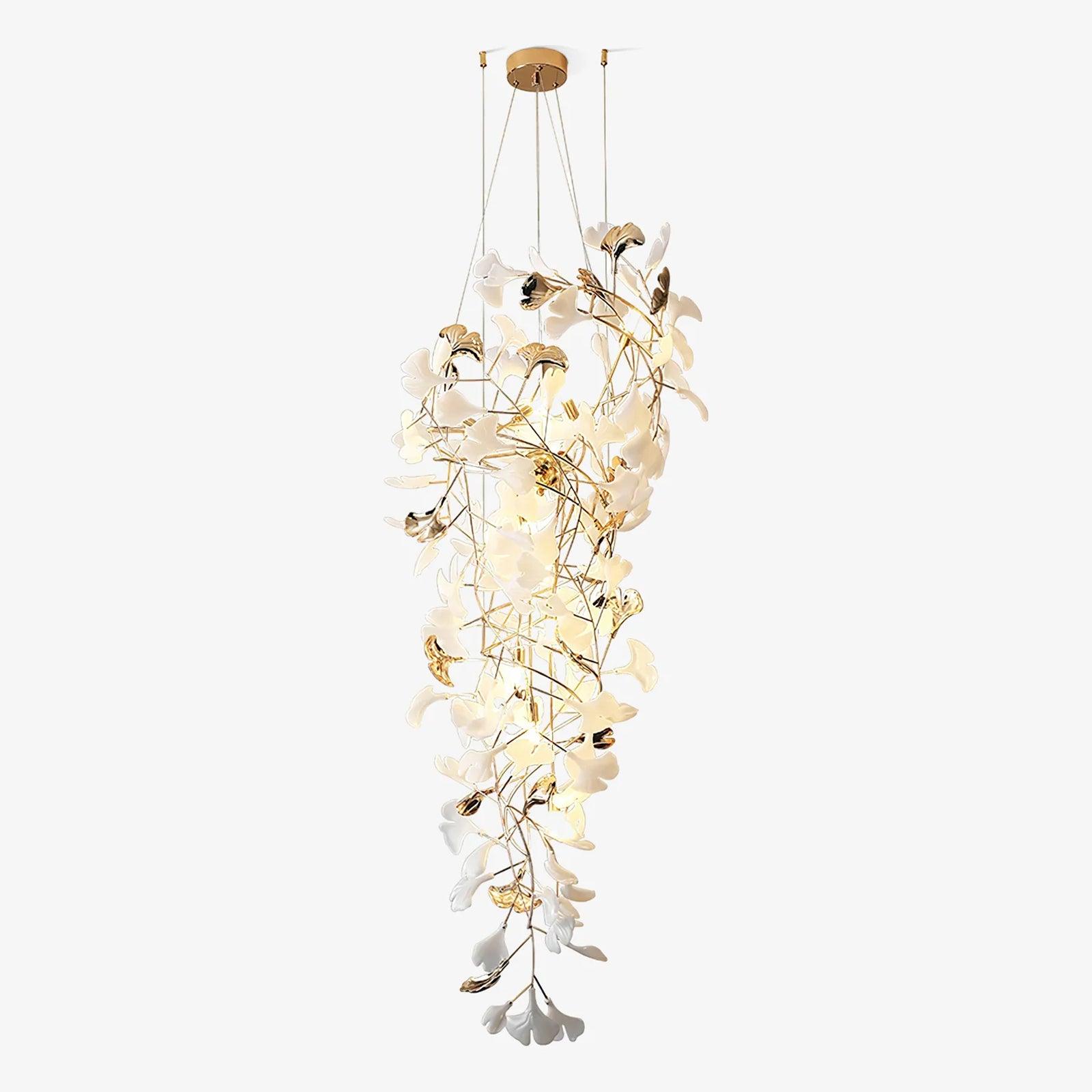 Gingko Leaf Porcelain Crown Chandelier Elegant Ceramic Pendant Light for Luxury Interiors