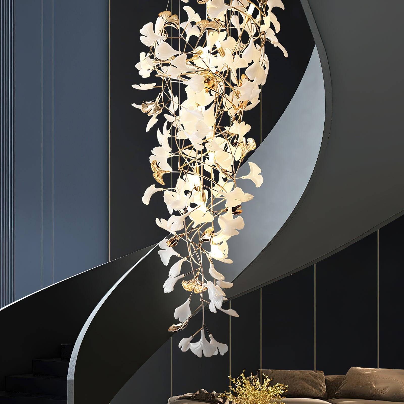 Gingko Leaf Porcelain Crown Chandelier Elegant Ceramic Pendant Light for Luxury Interiors