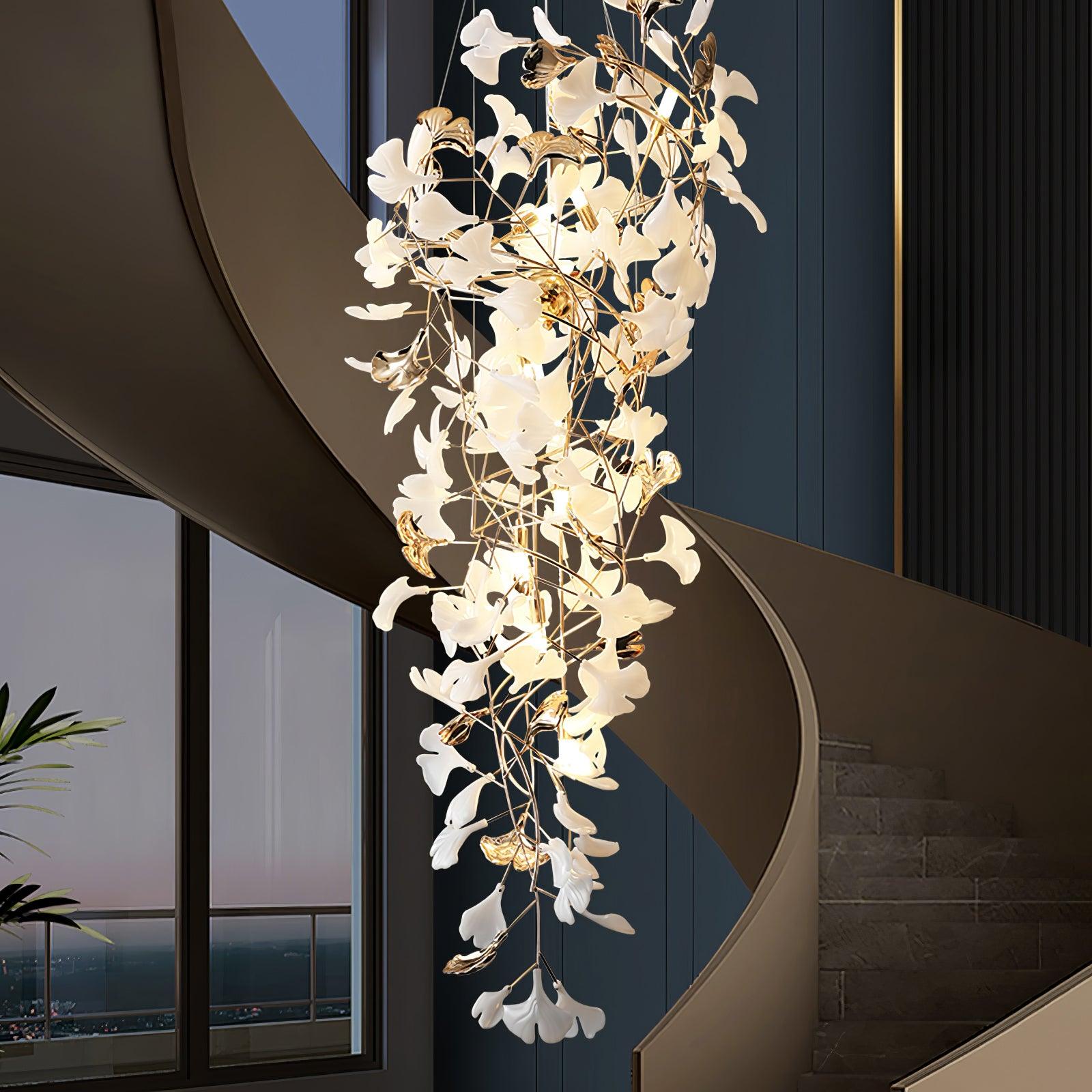 Gingko Leaf Porcelain Crown Chandelier Elegant Ceramic Pendant Light for Luxury Interiors
