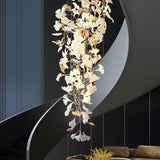 Gingko Leaf Porcelain Crown Chandelier Elegant Ceramic Pendant Light for Luxury Interiors