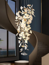 Gingko Leaf Porcelain Crown Chandelier Elegant Ceramic Pendant Light for Luxury Interiors