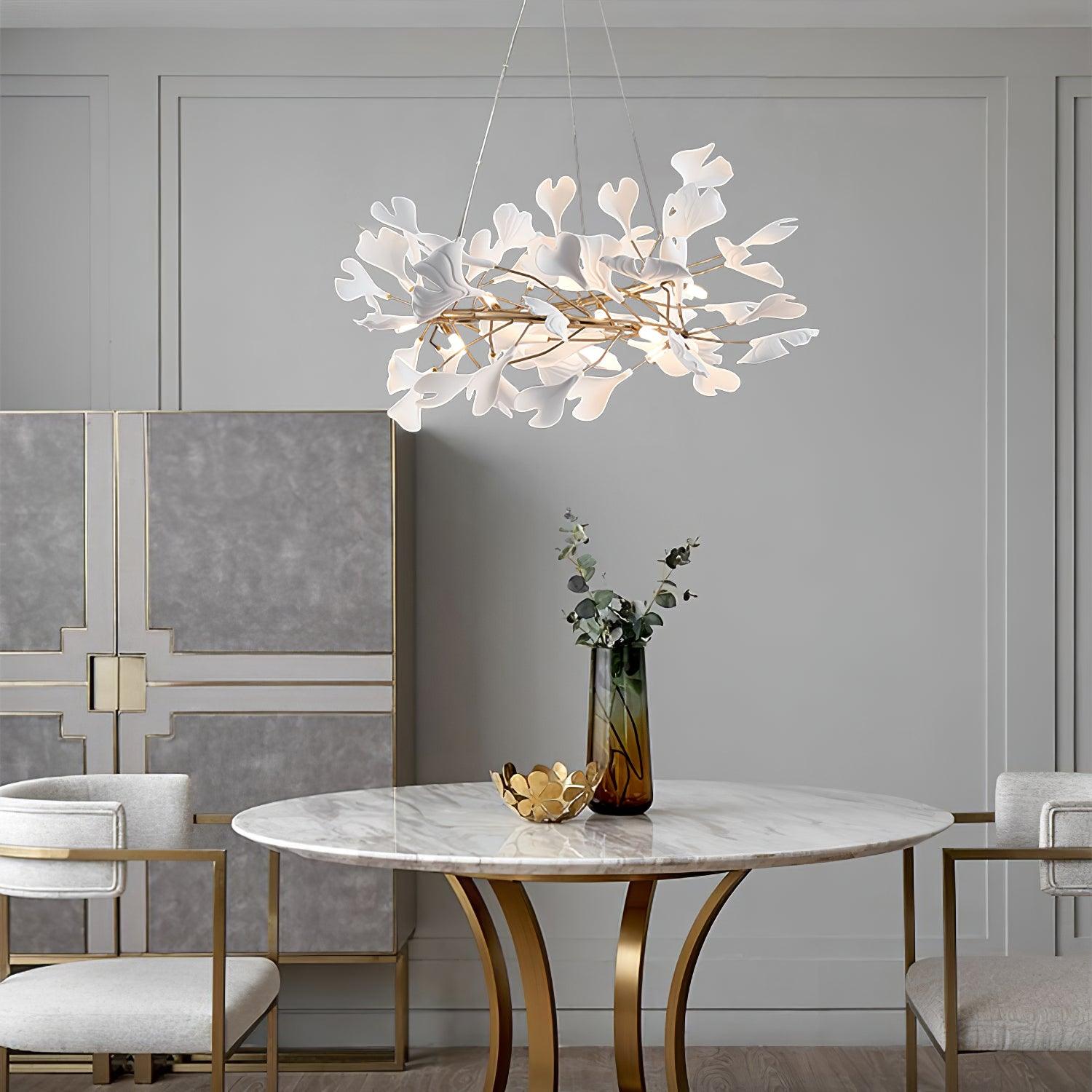Ginkgo Ceramic Leaf Flush Mount Chandelier Elegant Modern Ceiling Light Fixture