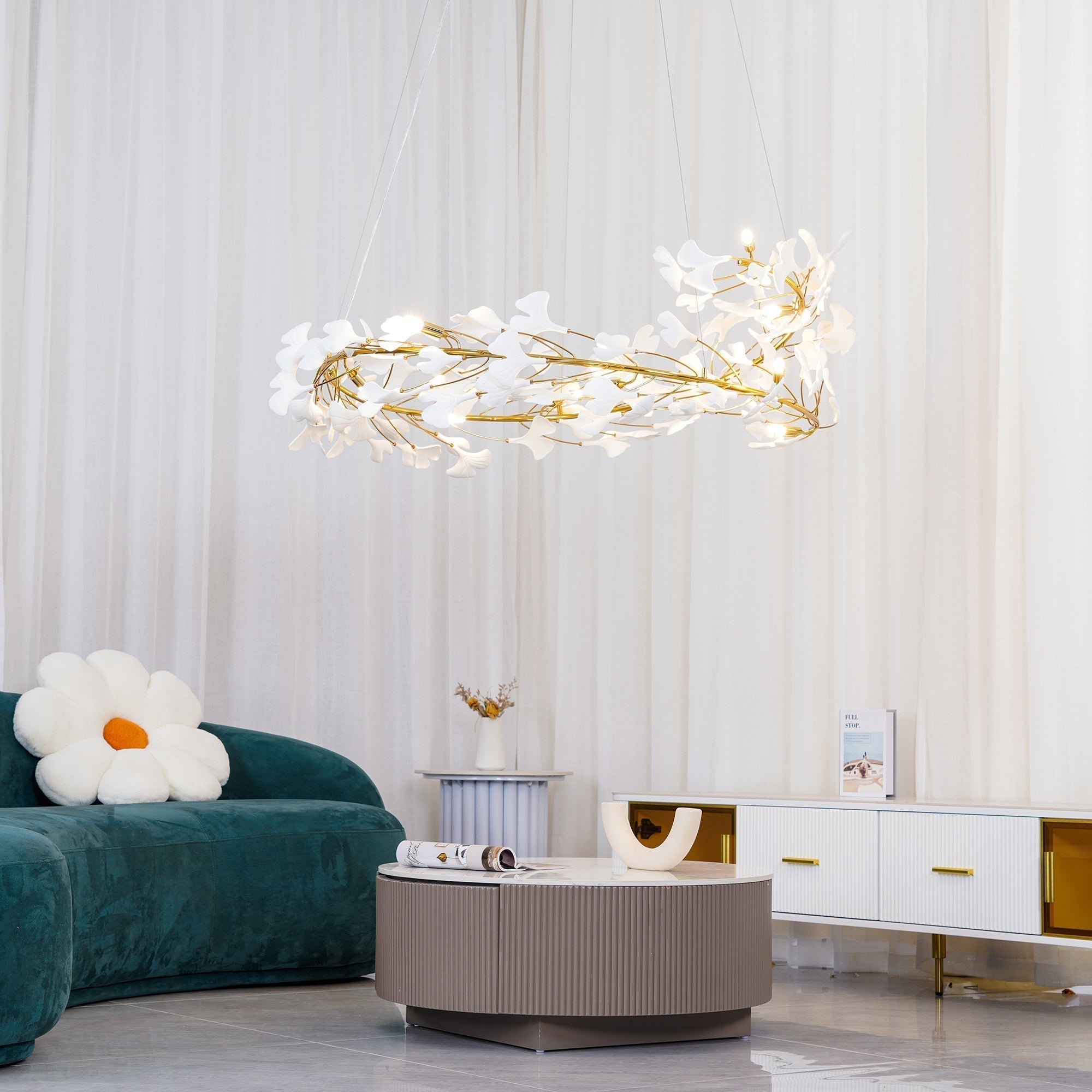 Ginkgo Ceramic Leaf Flush Mount Chandelier Elegant Modern Ceiling Light Fixture