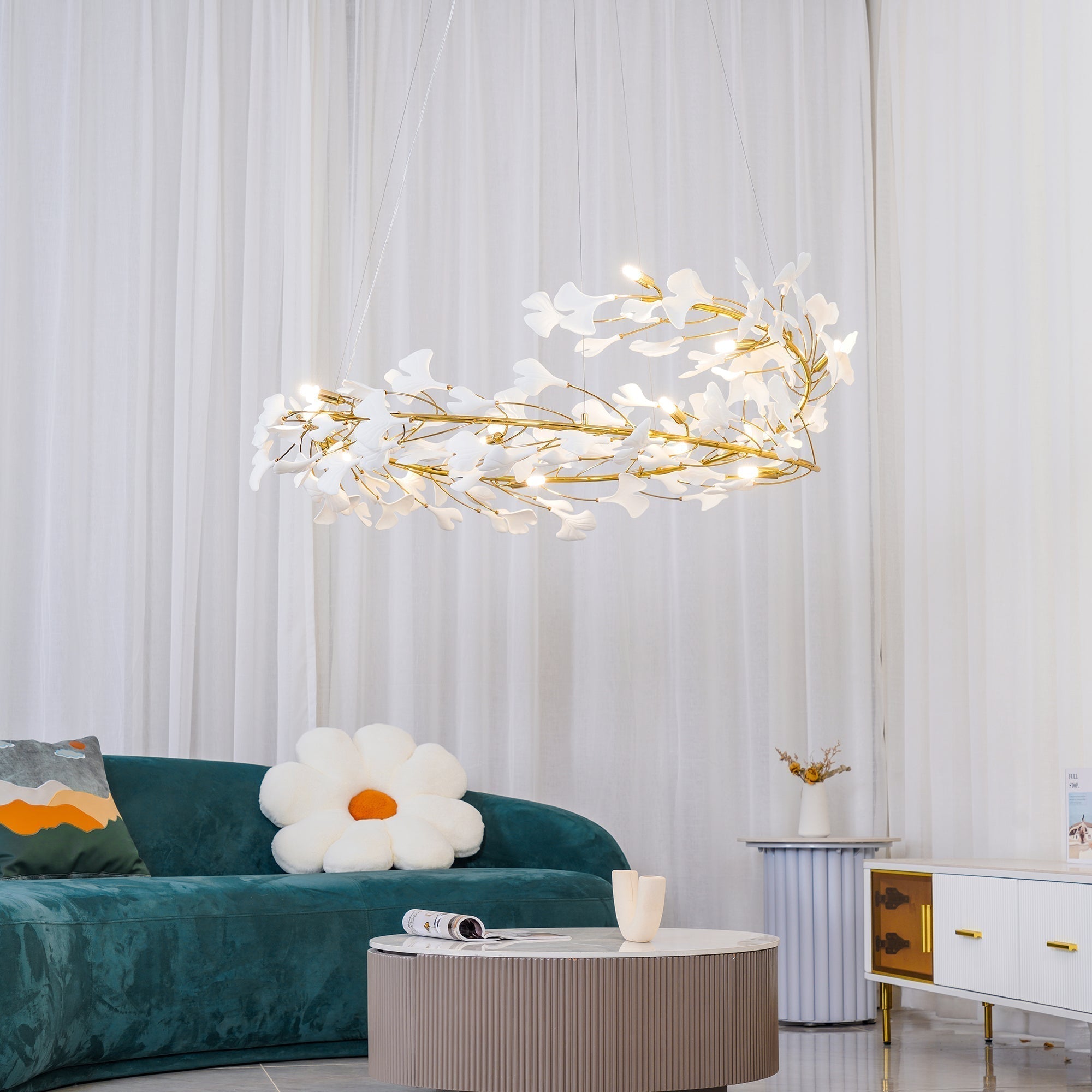 Ginkgo Ceramic Leaf Flush Mount Chandelier Elegant Modern Ceiling Light Fixture