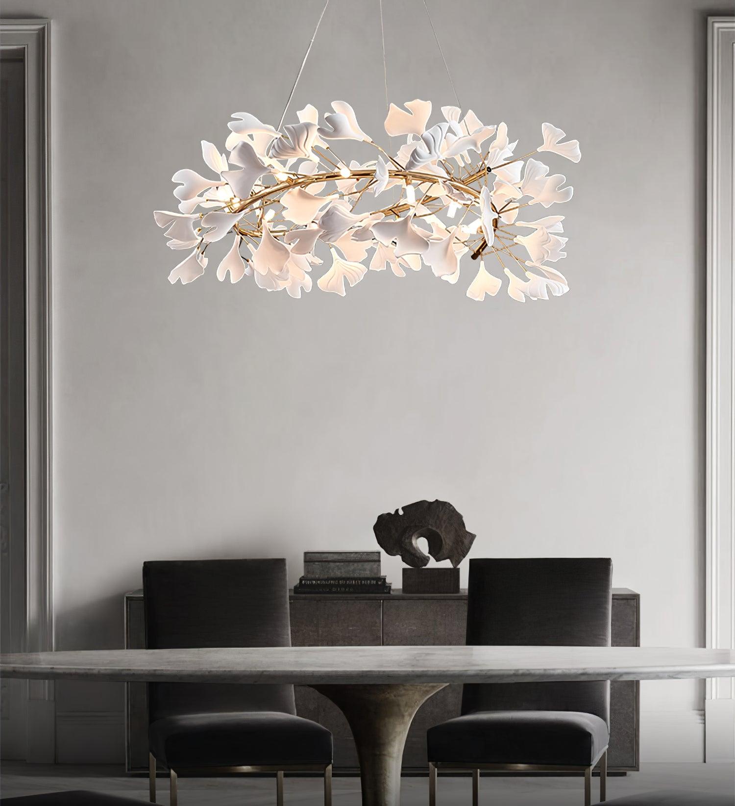 Ginkgo Ceramic Leaf Flush Mount Chandelier Elegant Modern Ceiling Light Fixture