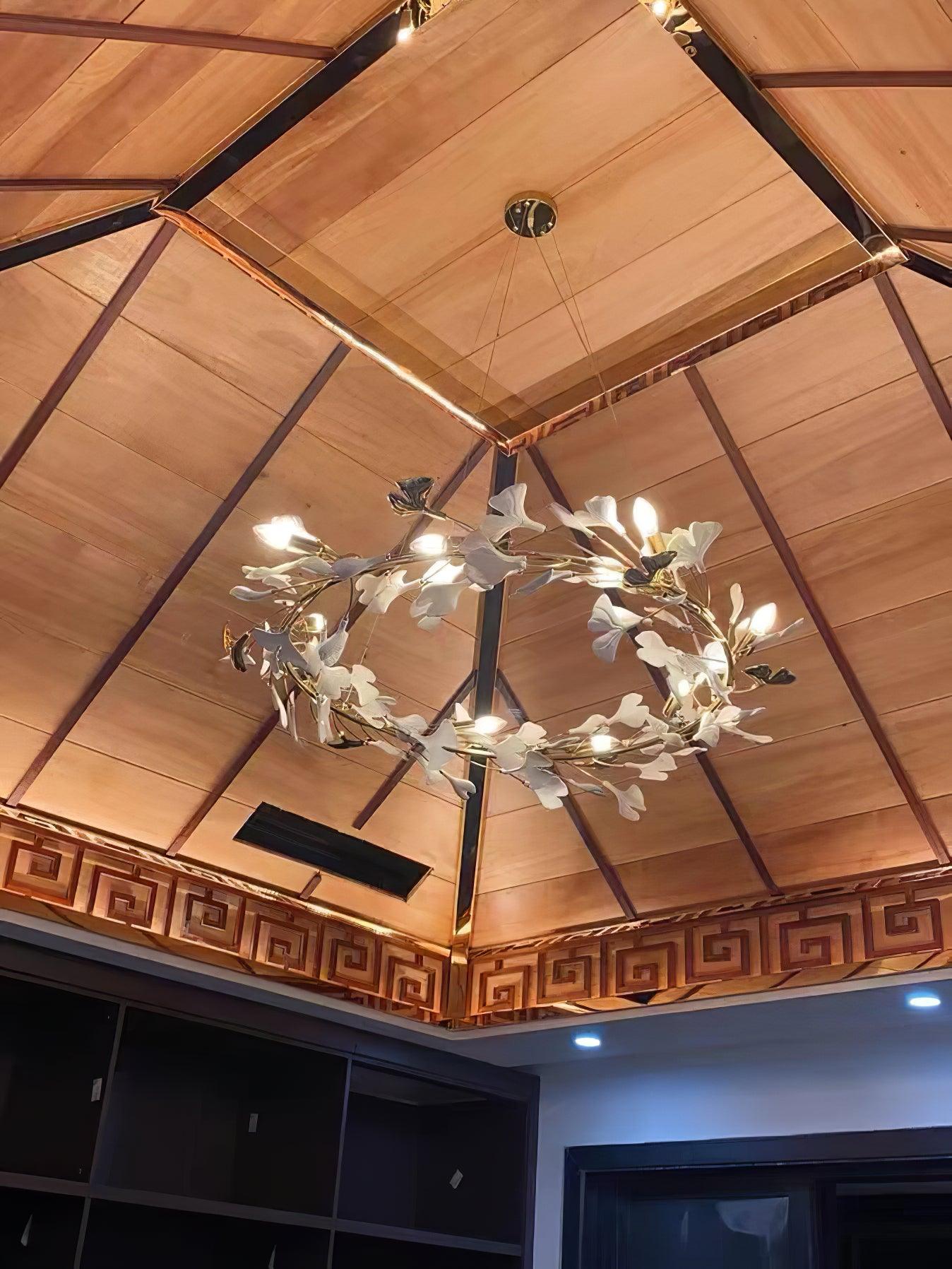 Ginkgo Ceramic Leaf Flush Mount Chandelier Elegant Modern Ceiling Light Fixture