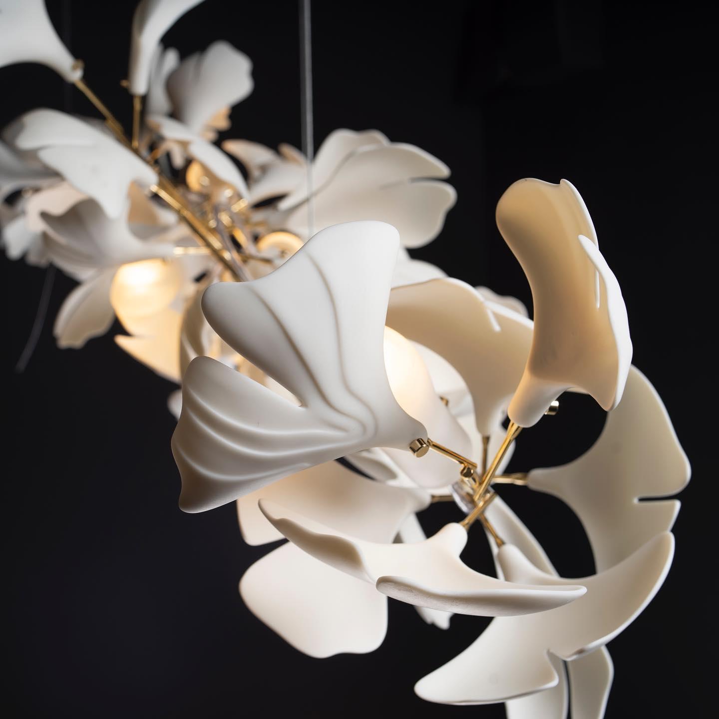 Ginkgo Ceramic Leaf Flush Mount Chandelier Elegant Modern Ceiling Light Fixture