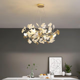 Ginkgo Leaf Ceramic Chandelier Modern Luxury Porcelain Pendant Light for Elegant Interior Spaces