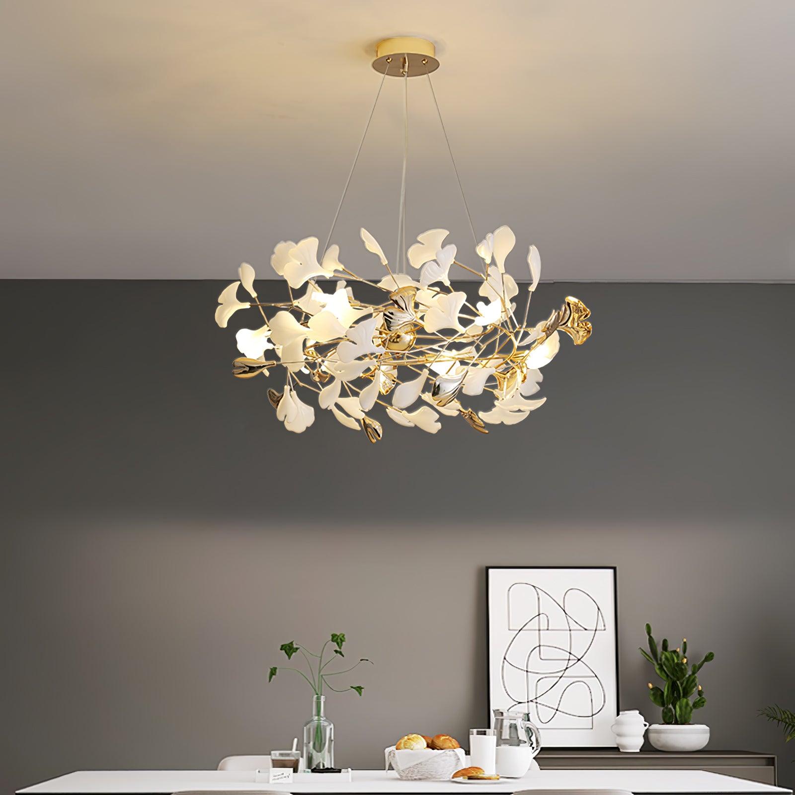 Ginkgo Leaf Ceramic Chandelier Modern Luxury Porcelain Pendant Light for Elegant Interior Spaces