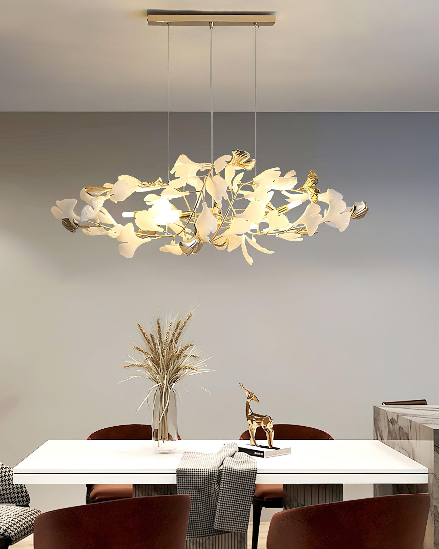 Ginkgo Leaf Ceramic Chandelier Modern Luxury Porcelain Pendant Light for Elegant Interior Spaces