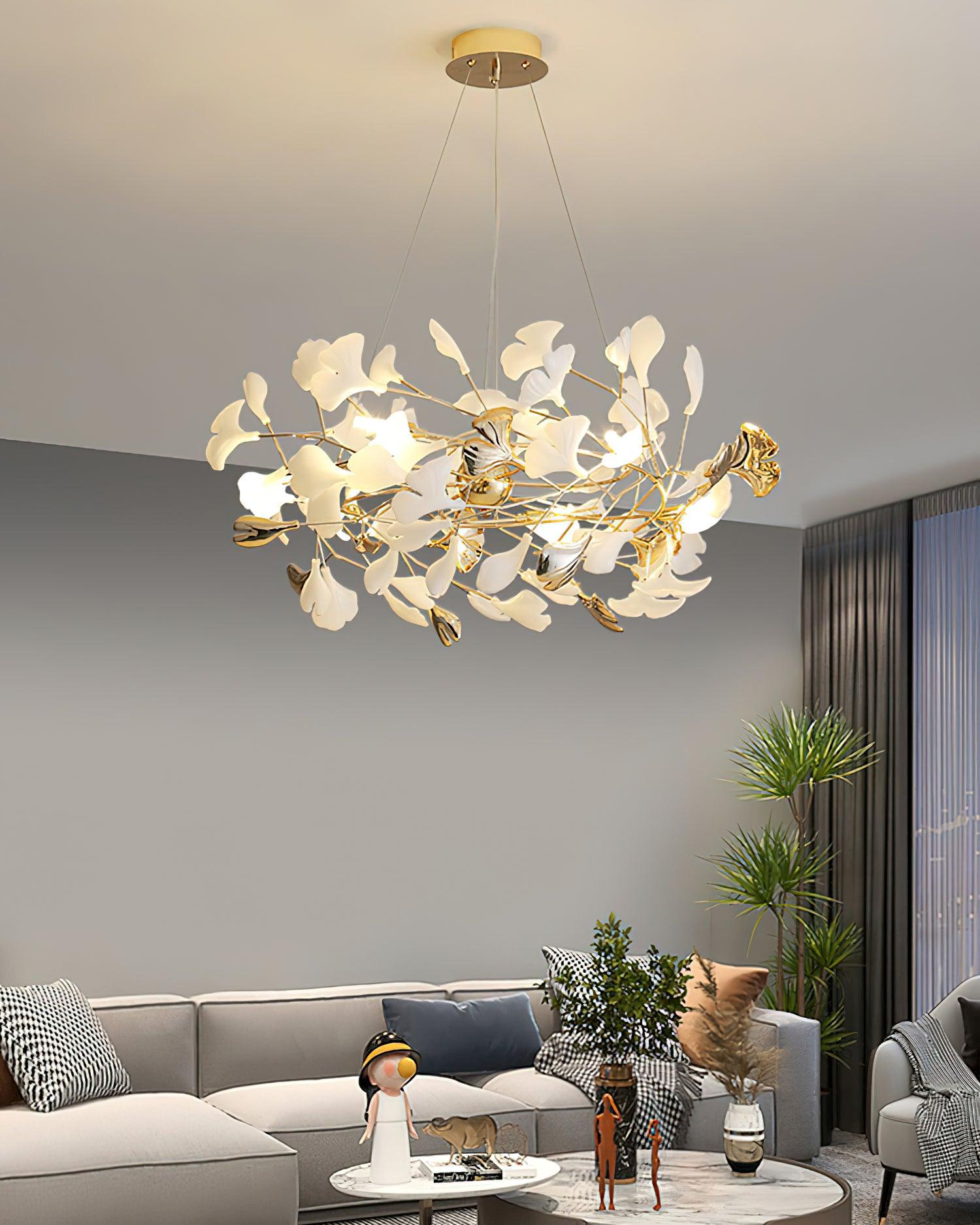 Ginkgo Leaf Ceramic Chandelier Modern Luxury Porcelain Pendant Light for Elegant Interior Spaces