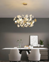 Ginkgo Leaf Ceramic Chandelier Modern Luxury Porcelain Pendant Light for Elegant Interior Spaces