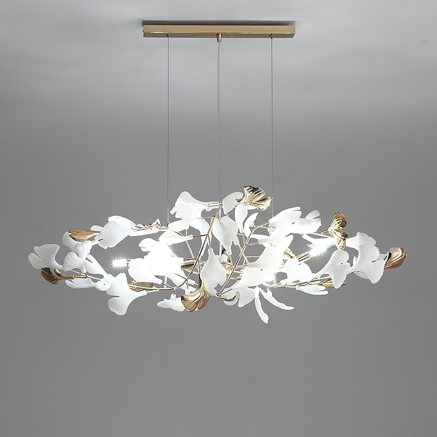 Ginkgo Leaf Ceramic Chandelier Modern Luxury Porcelain Pendant Light for Elegant Interior Spaces
