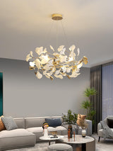 Ginkgo Leaf Ceramic Chandelier Modern Luxury Porcelain Pendant Light for Elegant Interior Spaces