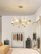 Ginkgo Leaf Ceramic Chandelier Modern Luxury Porcelain Pendant Light for Elegant Interior Spaces